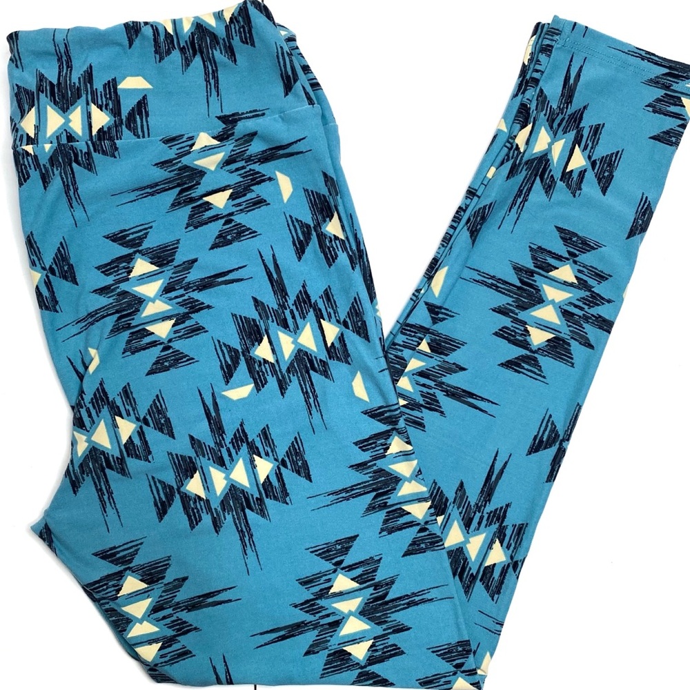 LULAROE Tall & Curvy TC Leggings Plus Size Blue Print